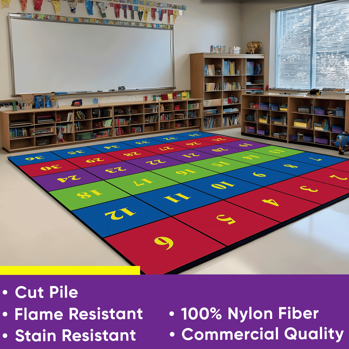 Classroom Seating Rug With 36 Squares BRIGHT – KidCarpet.com