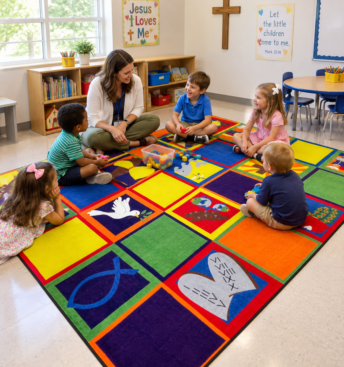 Christian Squares Sunday School Rug