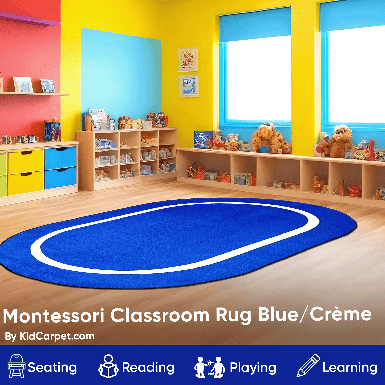 Montessori Classroom Rug Blue With Creme Line – KidCarpet.com