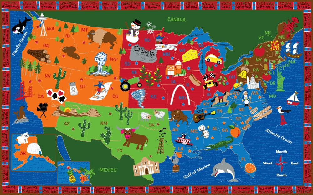 Map Themed Classroom Rugs - Guaranteed For Life – KidCarpet.com