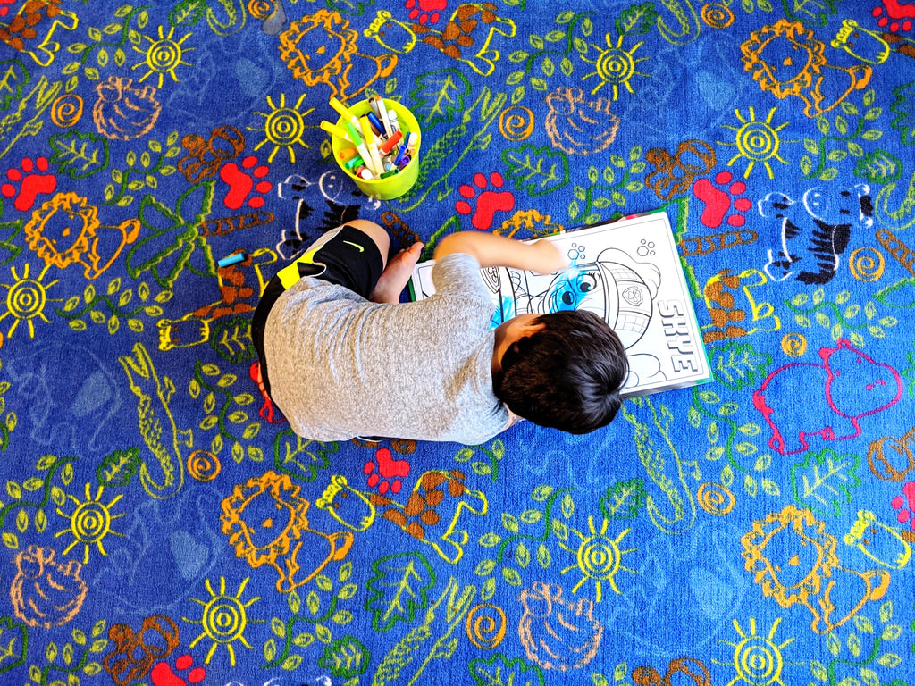 Animal Doodles Children's Rug Multi on Blue - KidCarpet.com