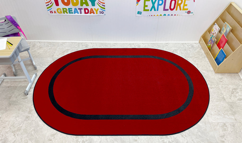 Montessori Classroom Rug Red With Black Line - KidCarpet.com