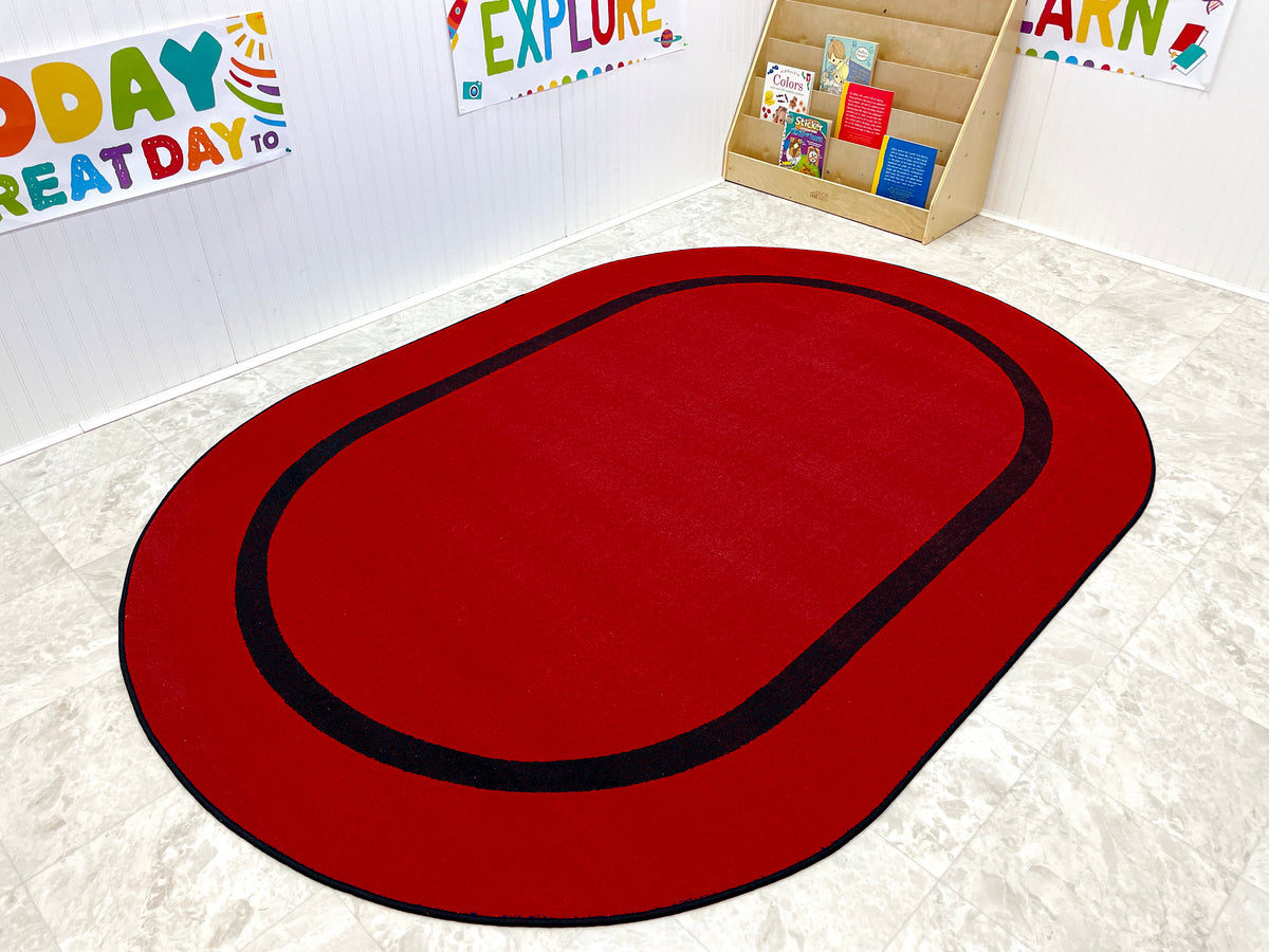 Study With Red Rug Montessori Classroom Rug Red With Black Line – KidCarpet.com