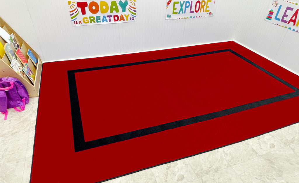 Montessori Classroom Rug Red With Black Line - KidCarpet.com