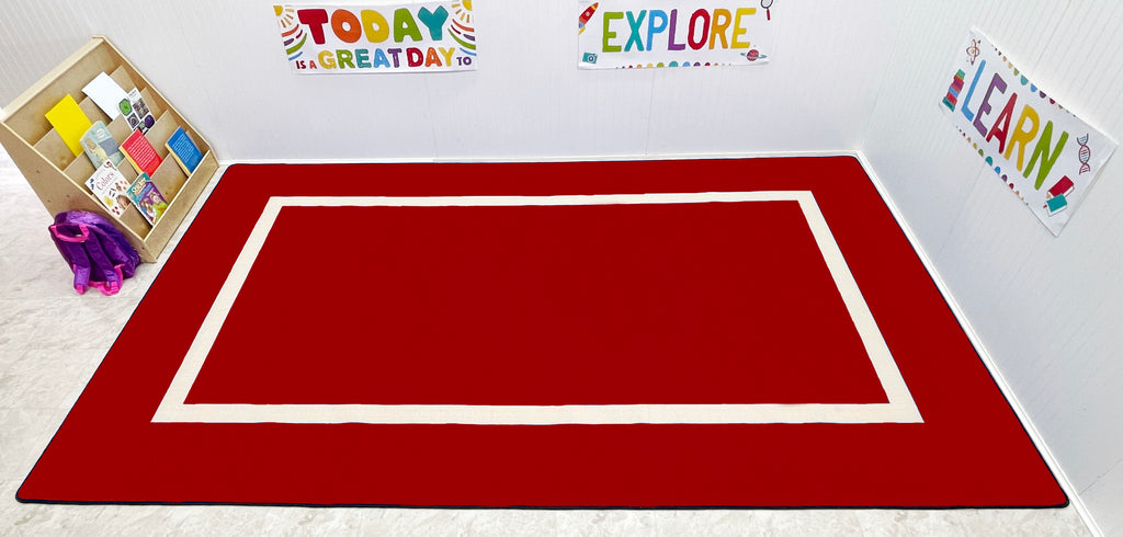 Montessori Classroom Rug Red With Creme Line - KidCarpet.com