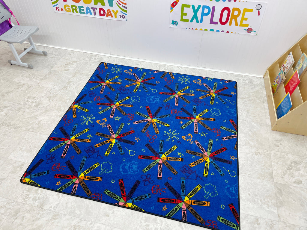 Crayon Scribbles Children's Rug Multi On Blue - KidCarpet.com