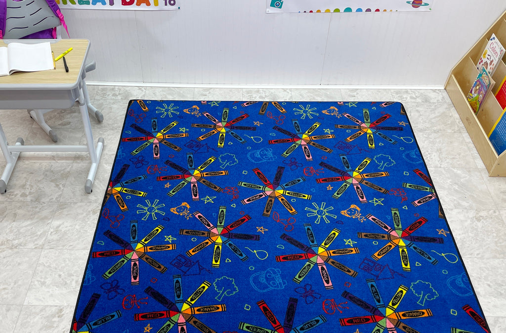 Crayon Scribbles Children's Rug Multi On Blue - KidCarpet.com