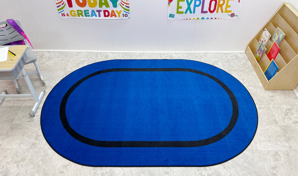 Montessori Classroom Rug Blue With Black Line - KidCarpet.com