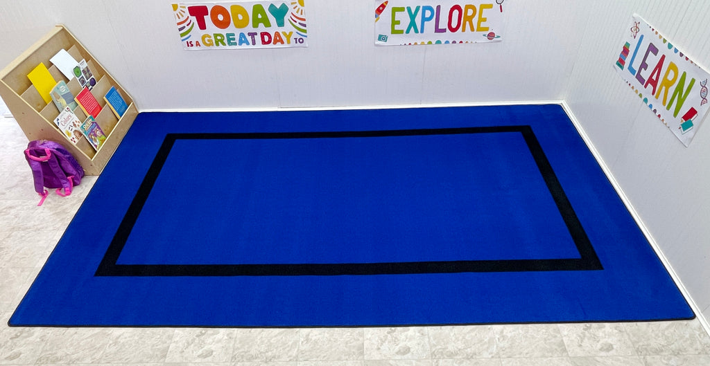 Montessori Classroom Rug Blue With Black Line - KidCarpet.com