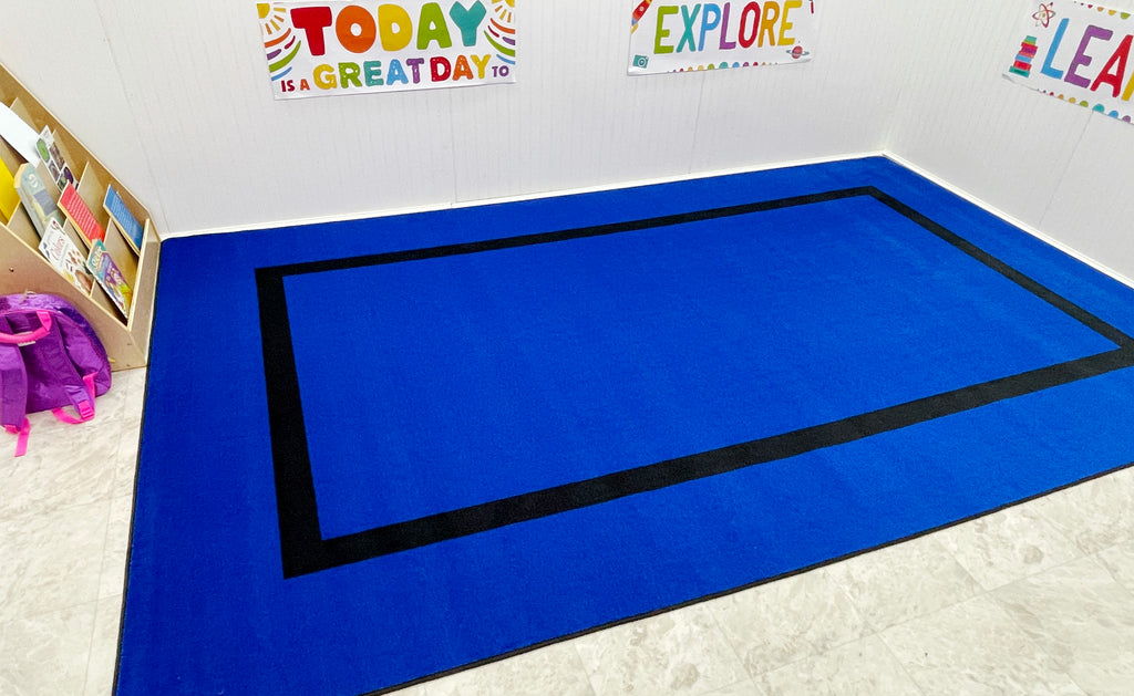 Montessori Classroom Rug Blue With Black Line - KidCarpet.com