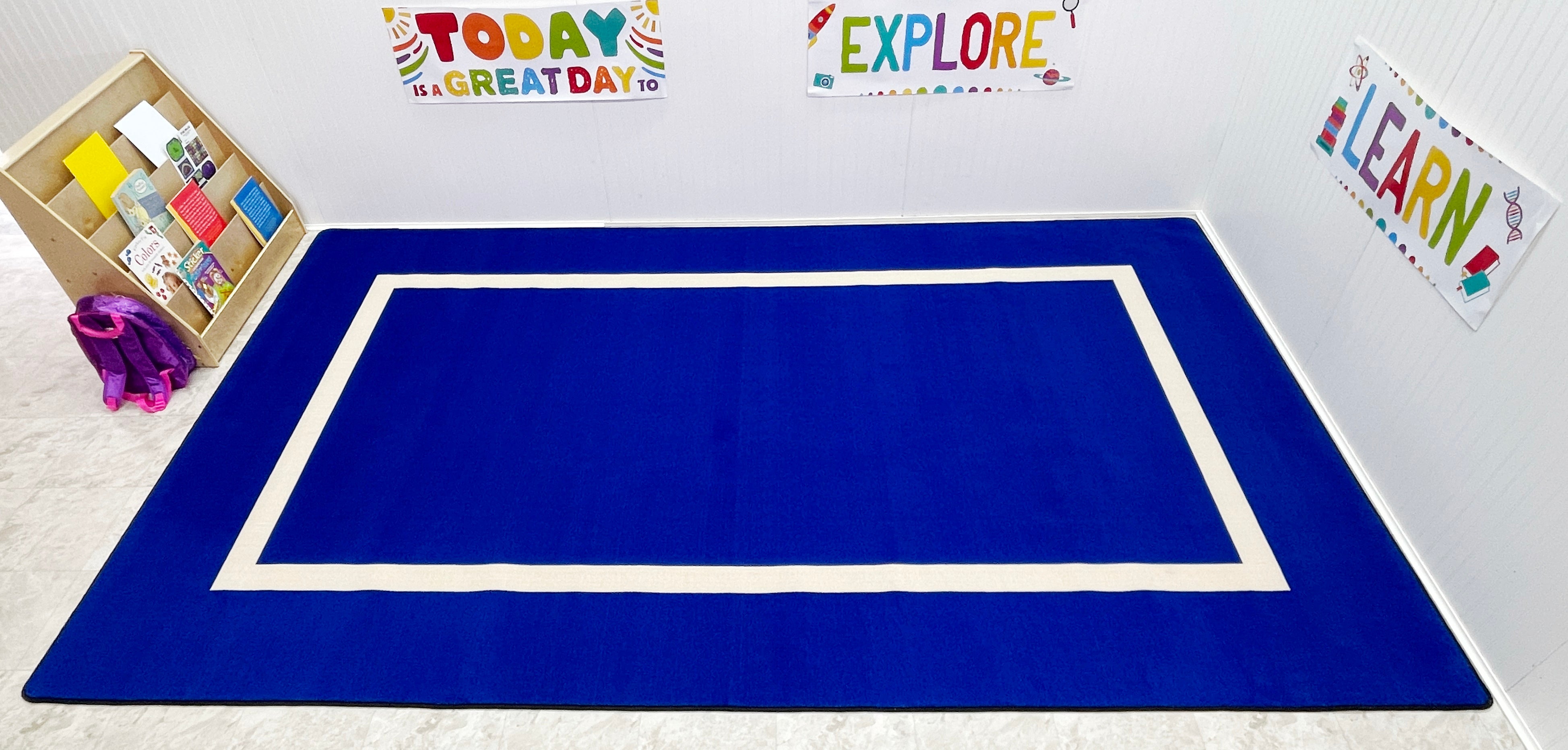 Montessori Classroom Rug Blue With Creme Line – KidCarpet.com
