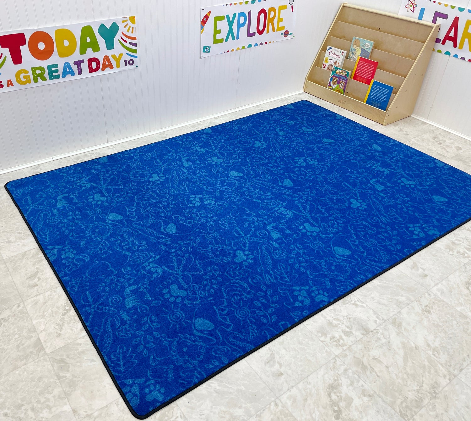Animal Doodles Children's Rug Blue on Blue – KidCarpet.com