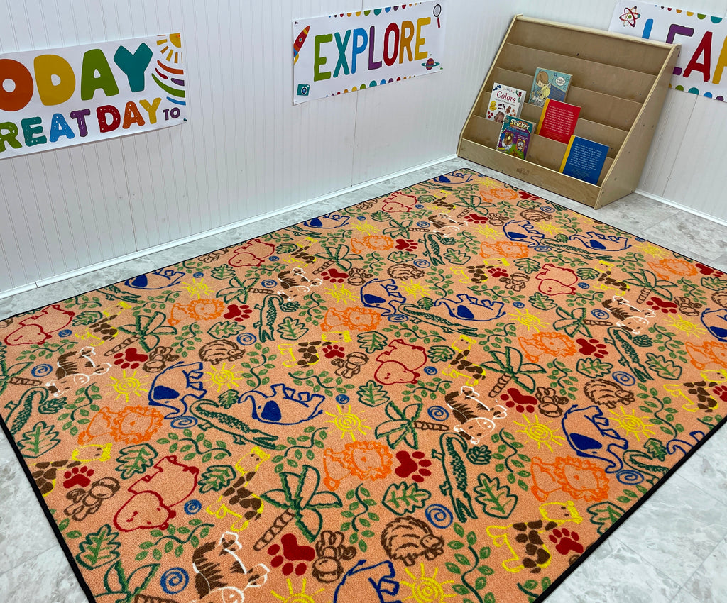 Animal Doodles Children's Rug Multi on Tan - KidCarpet.com