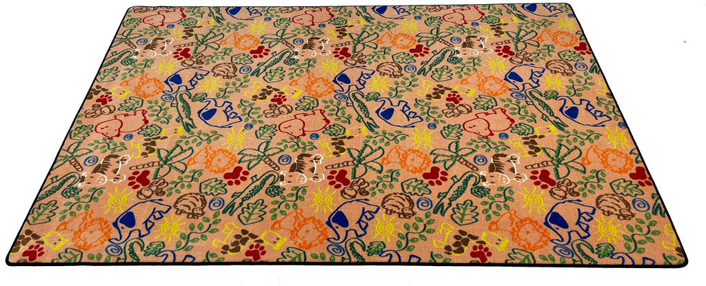 Animal Doodles Children's Wall to Wall Carpet Multi on Tan - KidCarpet.com