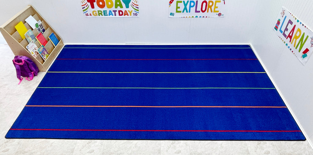 Straight Lines Kids Area Rug Multi on Blue - KidCarpet.com