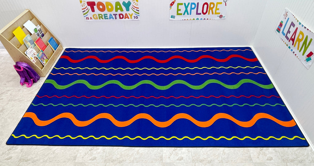 Wavy Lines Kids Rugs Multi on Blue - KidCarpet.com