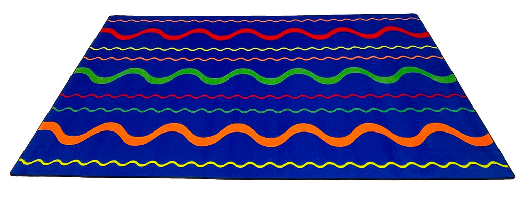 Wavy Lines Kids Rugs Multi on Blue - KidCarpet.com