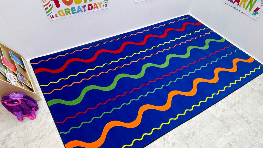 Wavy Lines Kids Rugs Multi on Blue - KidCarpet.com