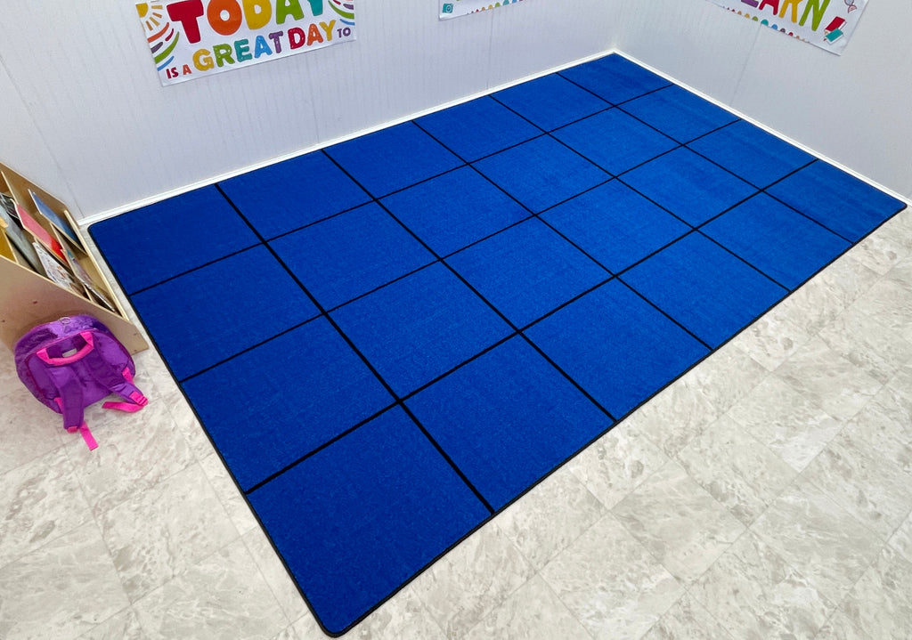 Blocks Seating Rug BLUE With 24 Squares - KidCarpet.com