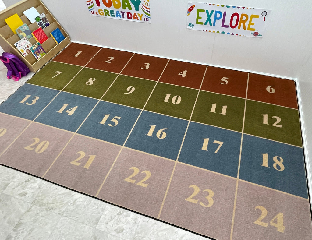 Classroom Seating Rug With 24 Squares EARTH TONE 