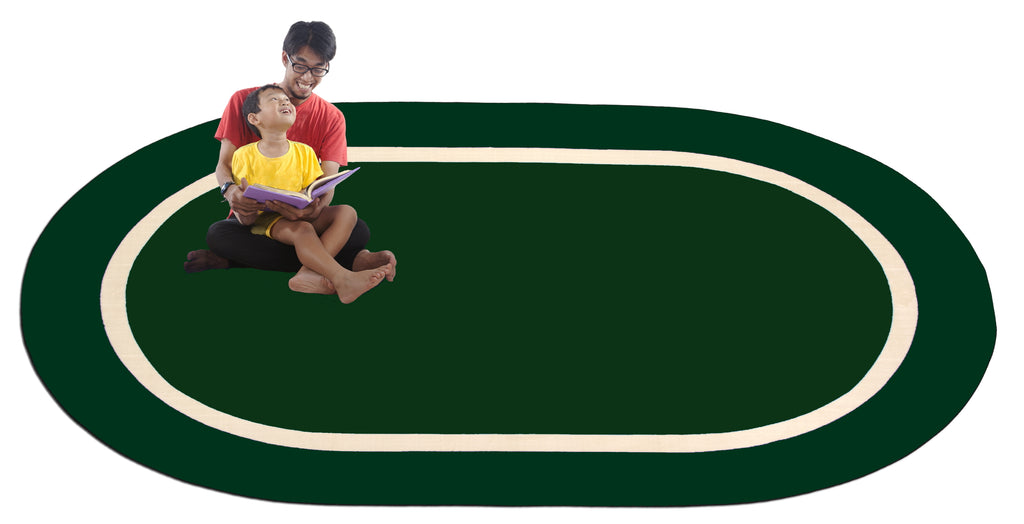 Montessori Classroom Rug Green With Creme Line - KidCarpet.com