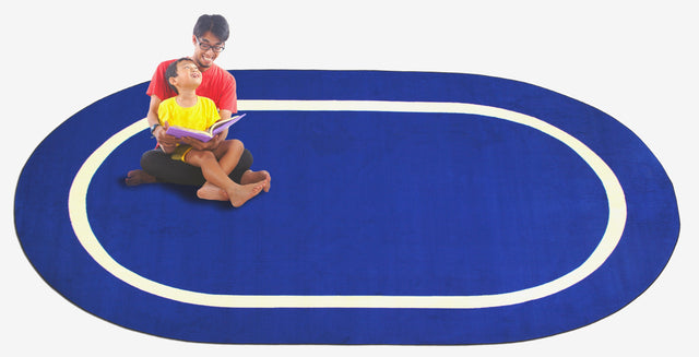 Montessori Classroom Rug Blue With Creme Line - KidCarpet.com