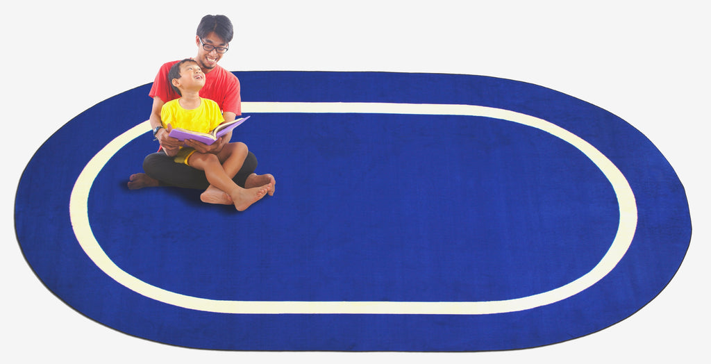 Montessori Classroom Rug Blue With Creme Line - KidCarpet.com