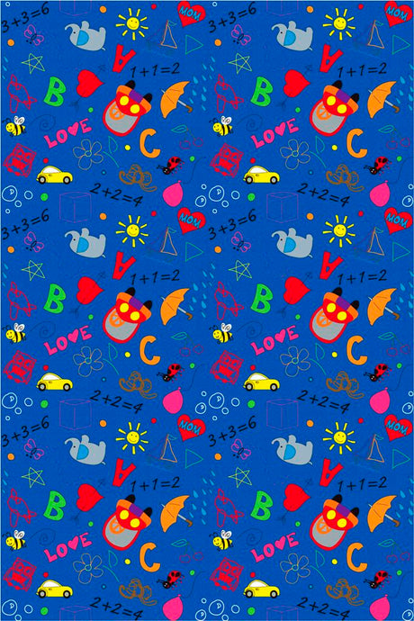 Playtime Doodle Wall to Wall Classroom Carpet Multi on Blue