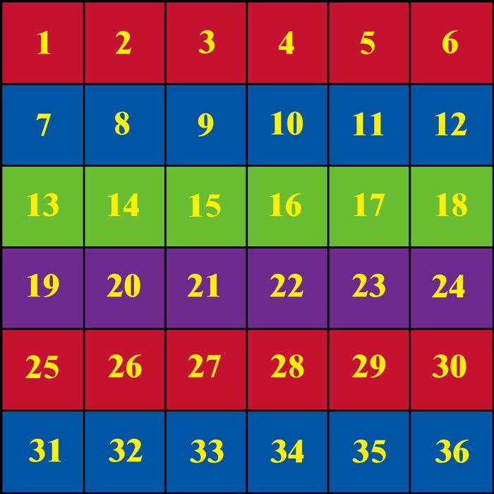 Classroom Seating Rug With 36 Squares BRIGHT - KidCarpet.com