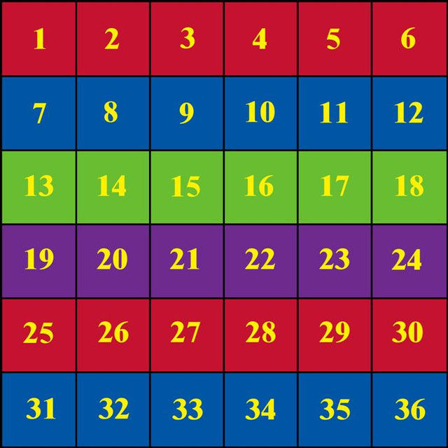 Classroom Seating Rug With 36 Squares BRIGHT - KidCarpet.com