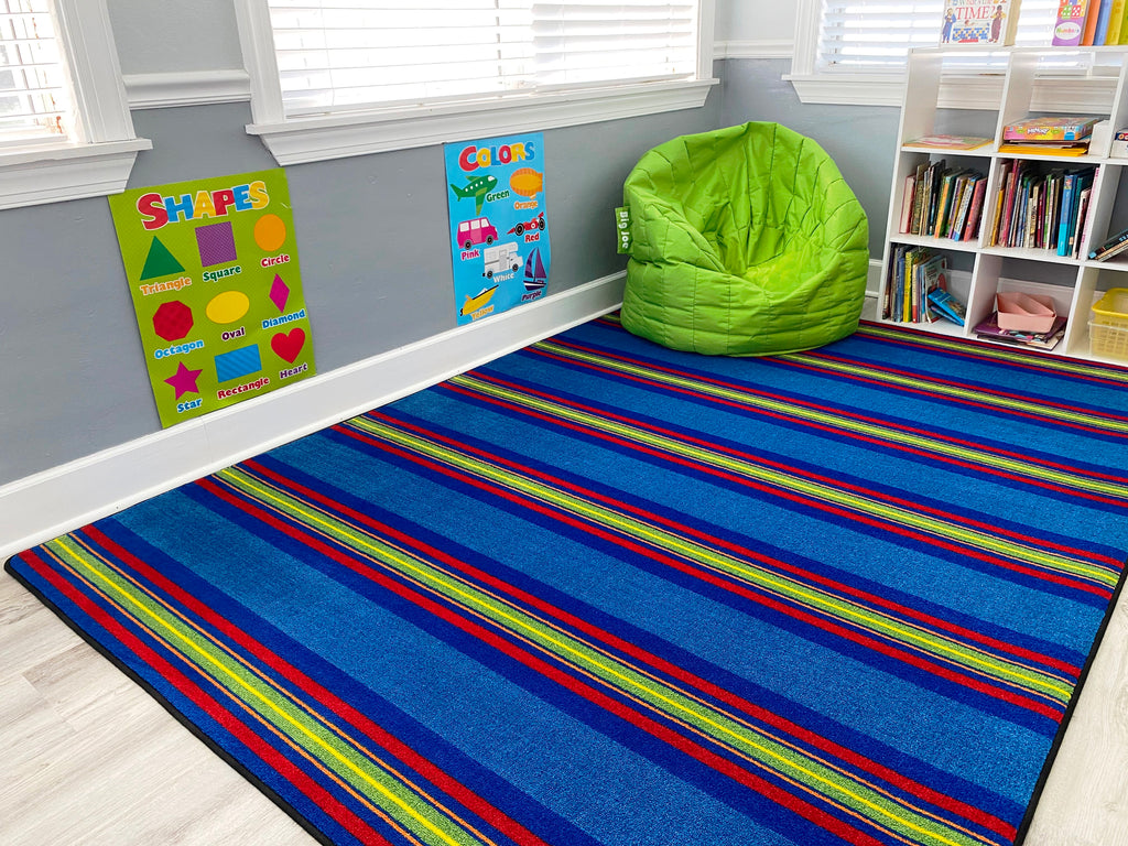 Classic Stripes Kids Rug Cool Blue - KidCarpet.com