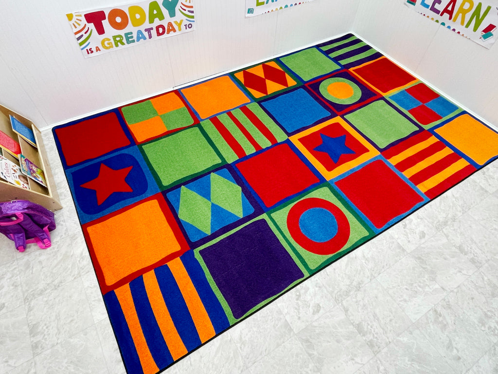 Patterned Squares Classroom Rug